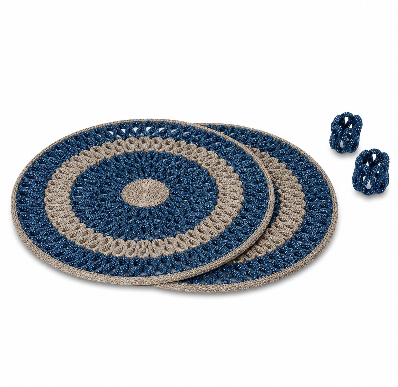 Kit Sousplat e Argola Guardanapo Ondas C/2 - Bege Azul - still - Instituto Tidelli