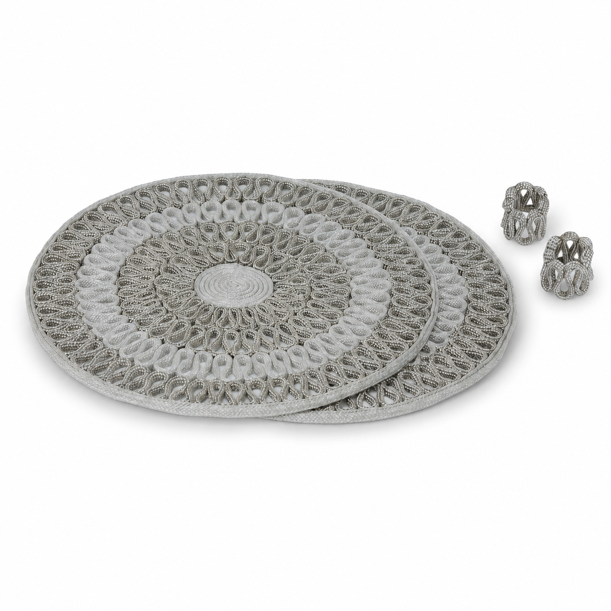 Kit Sousplat e Argola Guardanapo Ondas C/2 - Bege - still - Instituto Tidelli
